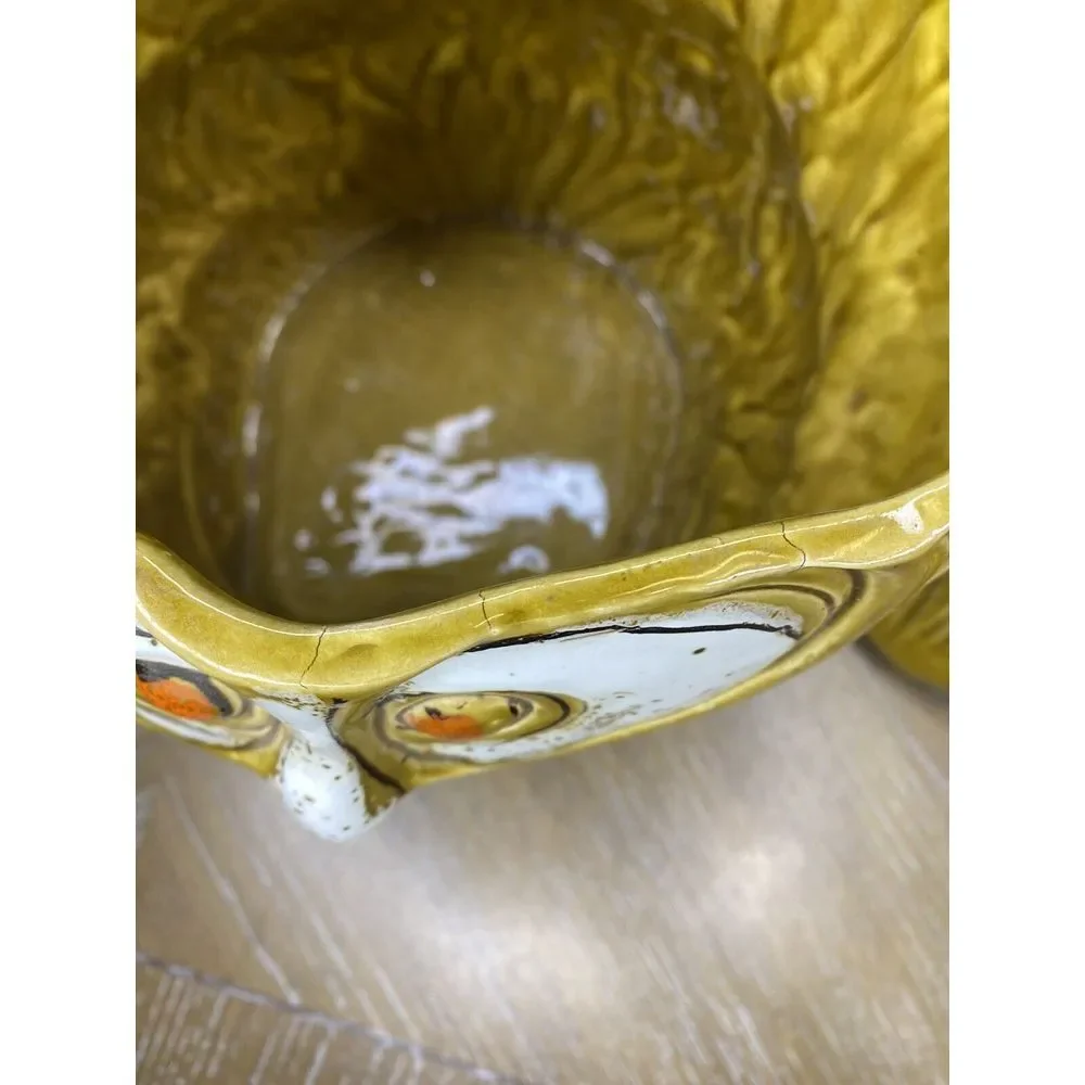 Vintage Owl Cookie Jar Italy Pottery Midcentury Bowtie Glasses Mustard Yellow‎